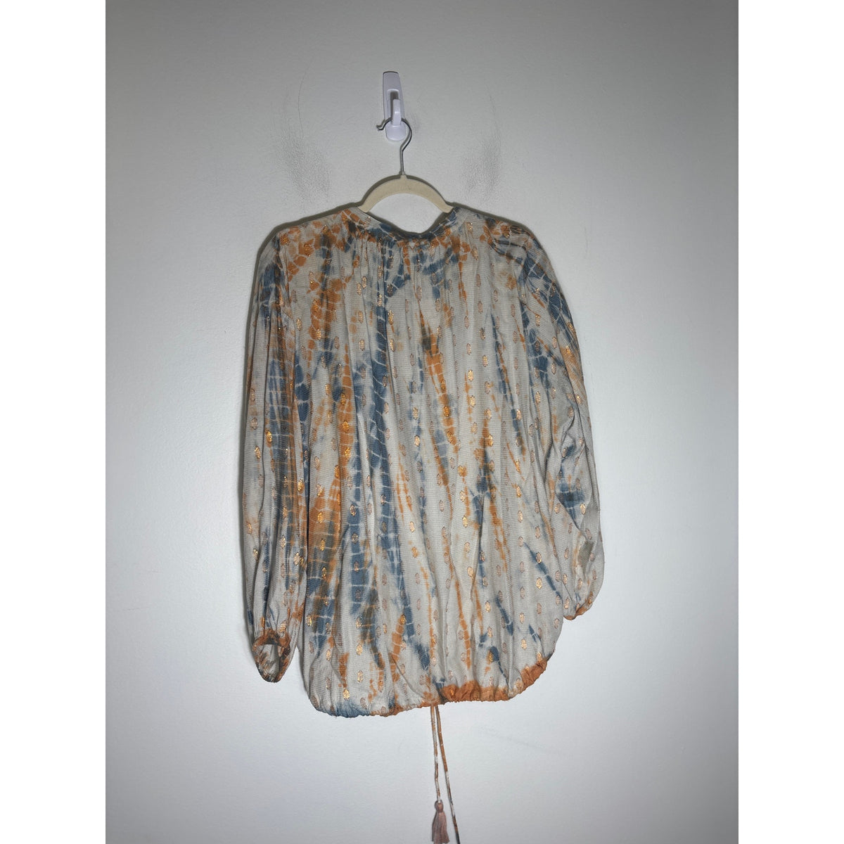 Lovestitch Blue Yellow Tie Dye w/ Gold Detailing Long Sleeves Button Up Top Sz S