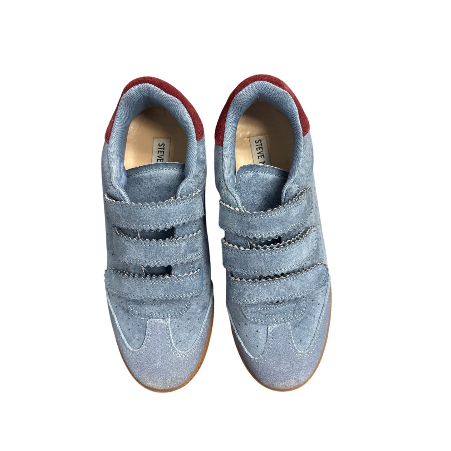Steve Madden Baby Blue and Burgandy Heel Suede Velcro Suede Tennis Shoes Sz 8