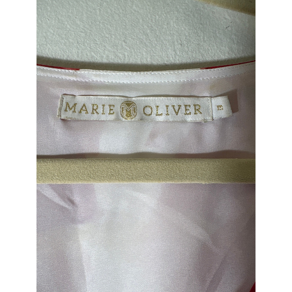 Marie Oliver Red Cap Sleeve V-Neck Silk Knee Length Shift Dress Sz M