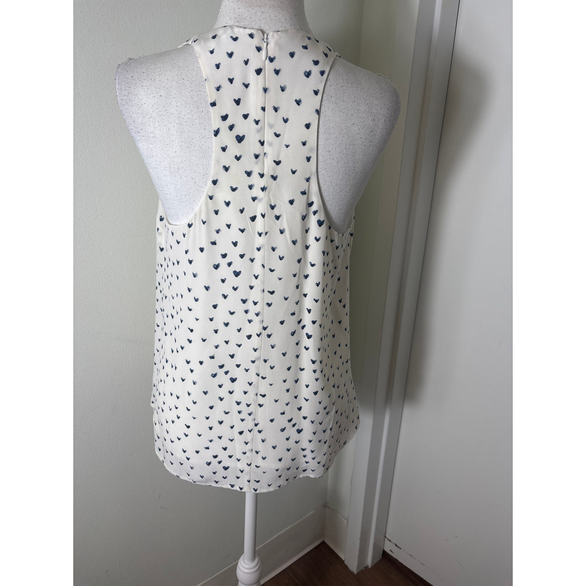 Joie Off White Blue Water Color Hearts SLeeveless Racerback Top Sz S