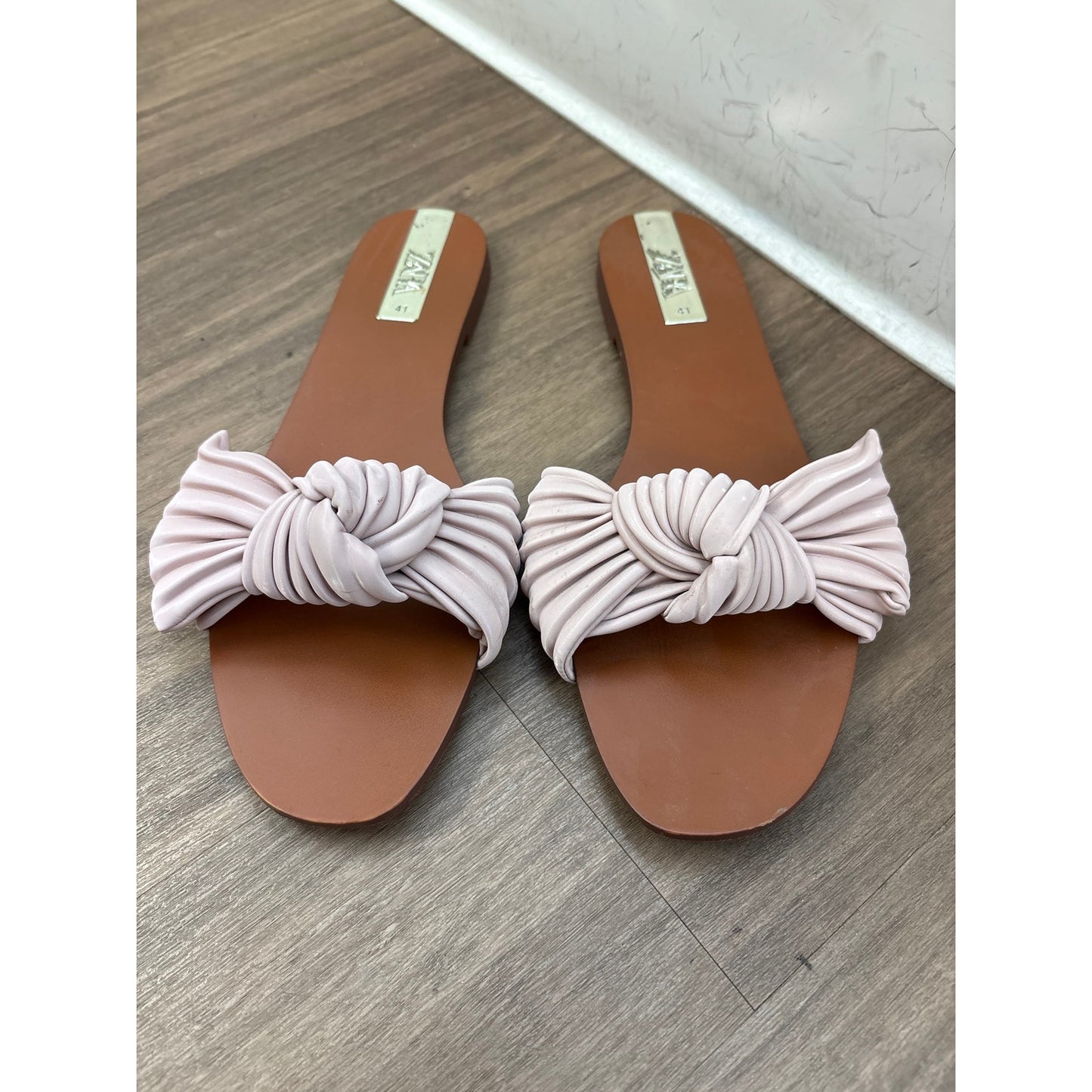 Zara Light Pink Bow Slides Sz 10.5