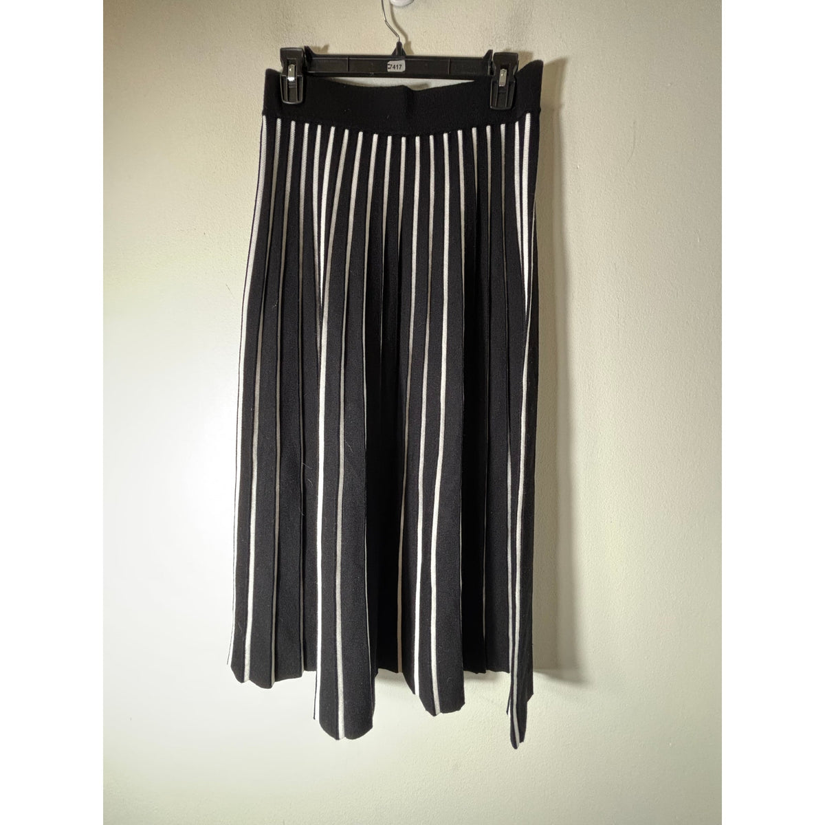 Marble Black White Stripe Knit Pull On Skirt Sz S