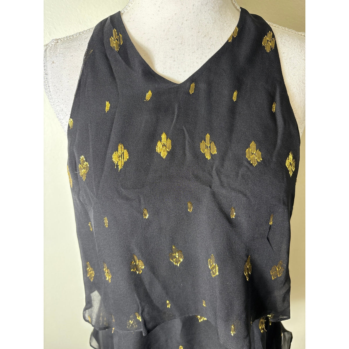 A.L.C Black With Gold Threaded Details Sleevless Top Sz 6