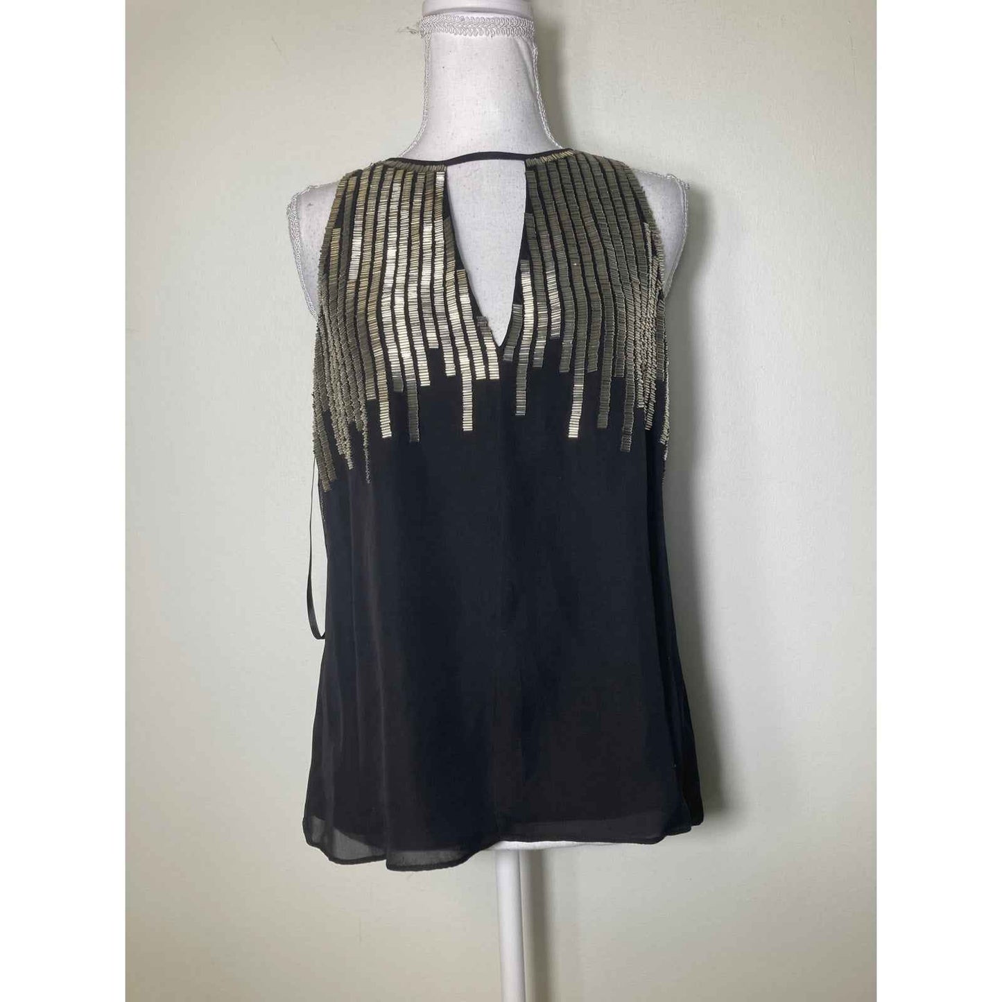 Parker Black Beaded Sleeveless Silk Special Occasion Top Sz S (18.5" P to P)