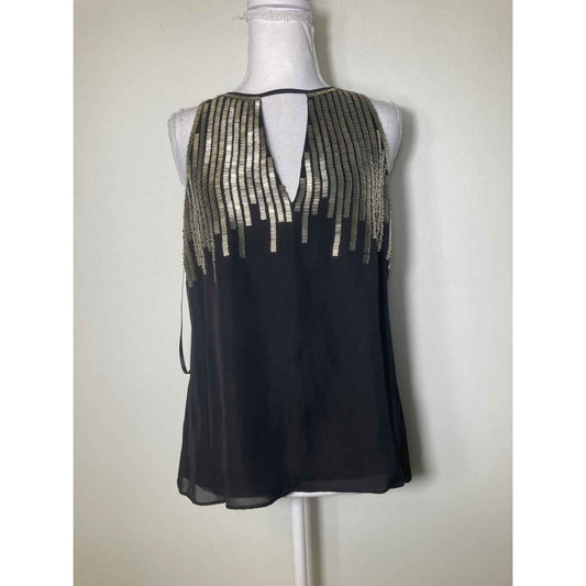 Parker Black Beaded Sleeveless Silk Special Occasion Top Sz S (18.5" P to P)