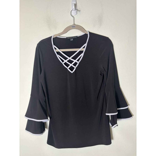 Boston Proper Black Long Layered Bell Sleeve Top Sz XS