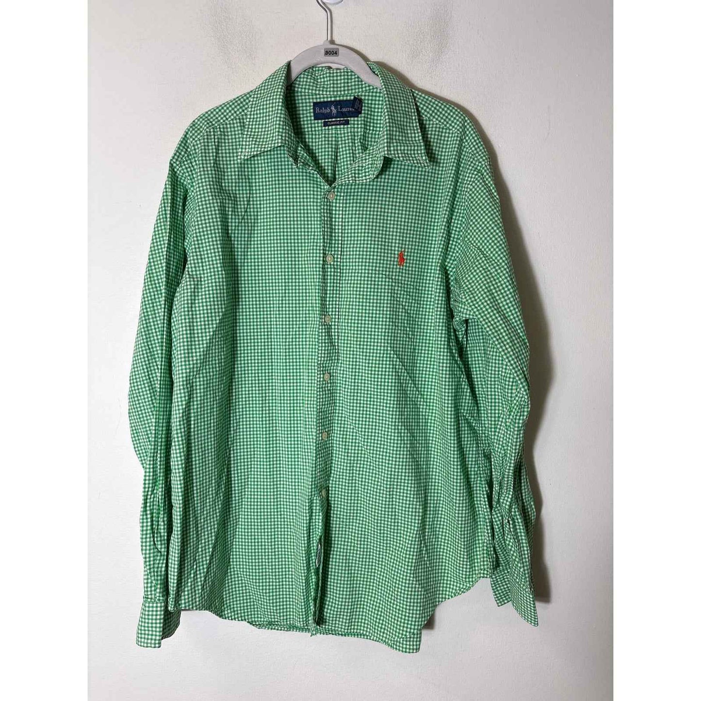Men's Ralph Lauren Green and White Check Long sleeve Button Down Sz XL