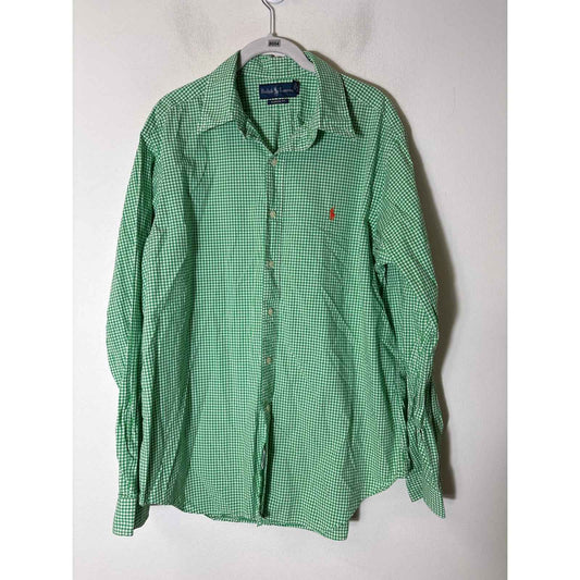 Men's Ralph Lauren Green and White Check Long sleeve Button Down Sz XL