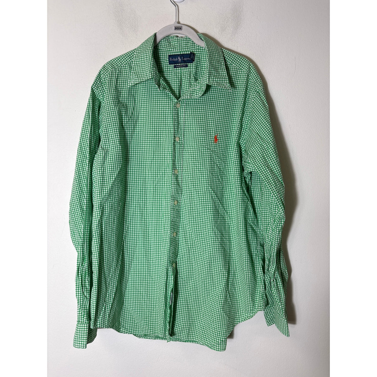 Men's Ralph Lauren Green and White Check Long sleeve Button Down Sz XL