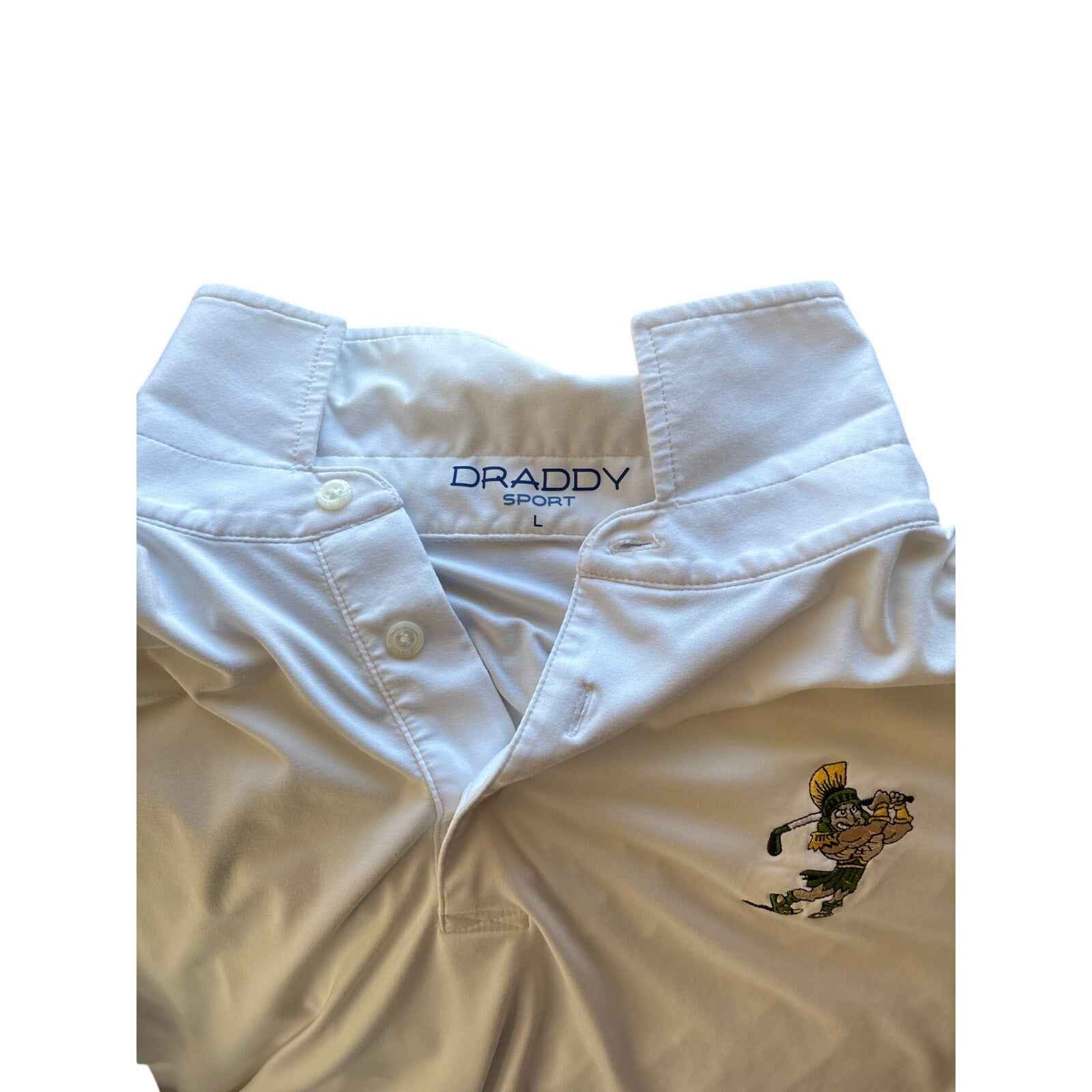 Men's Draddy Sport White Short Sleeve Spartan Golf Shirt Sz L