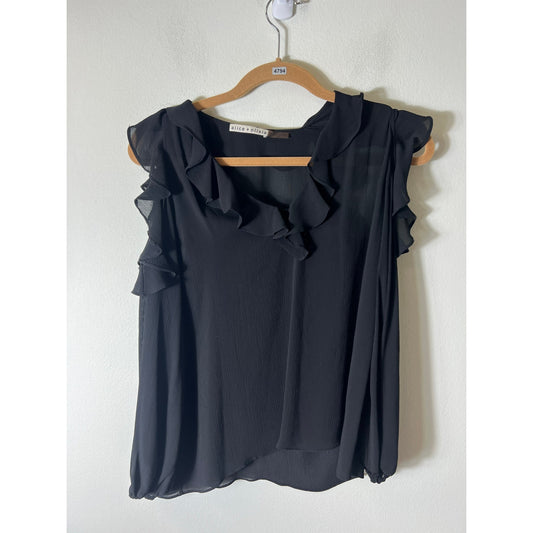 Alice + Olivia Sheer Black Ruffled Blouse Sz S