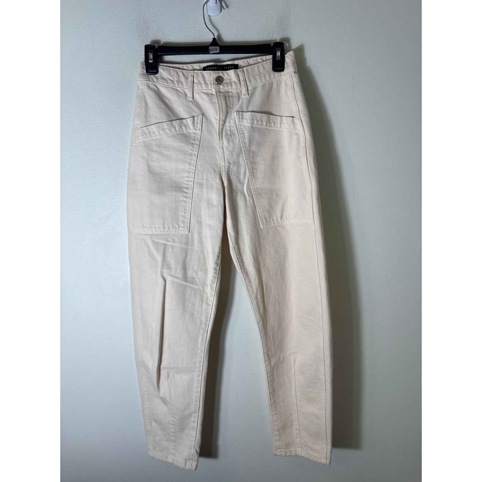 Veronica Beard Cream Denim "Charlie Barrel Leg" High Rise Sz 25