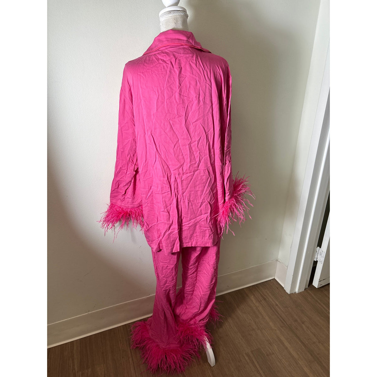 Sleeper Pink Feather Trimmed Pajama Set Sz XL