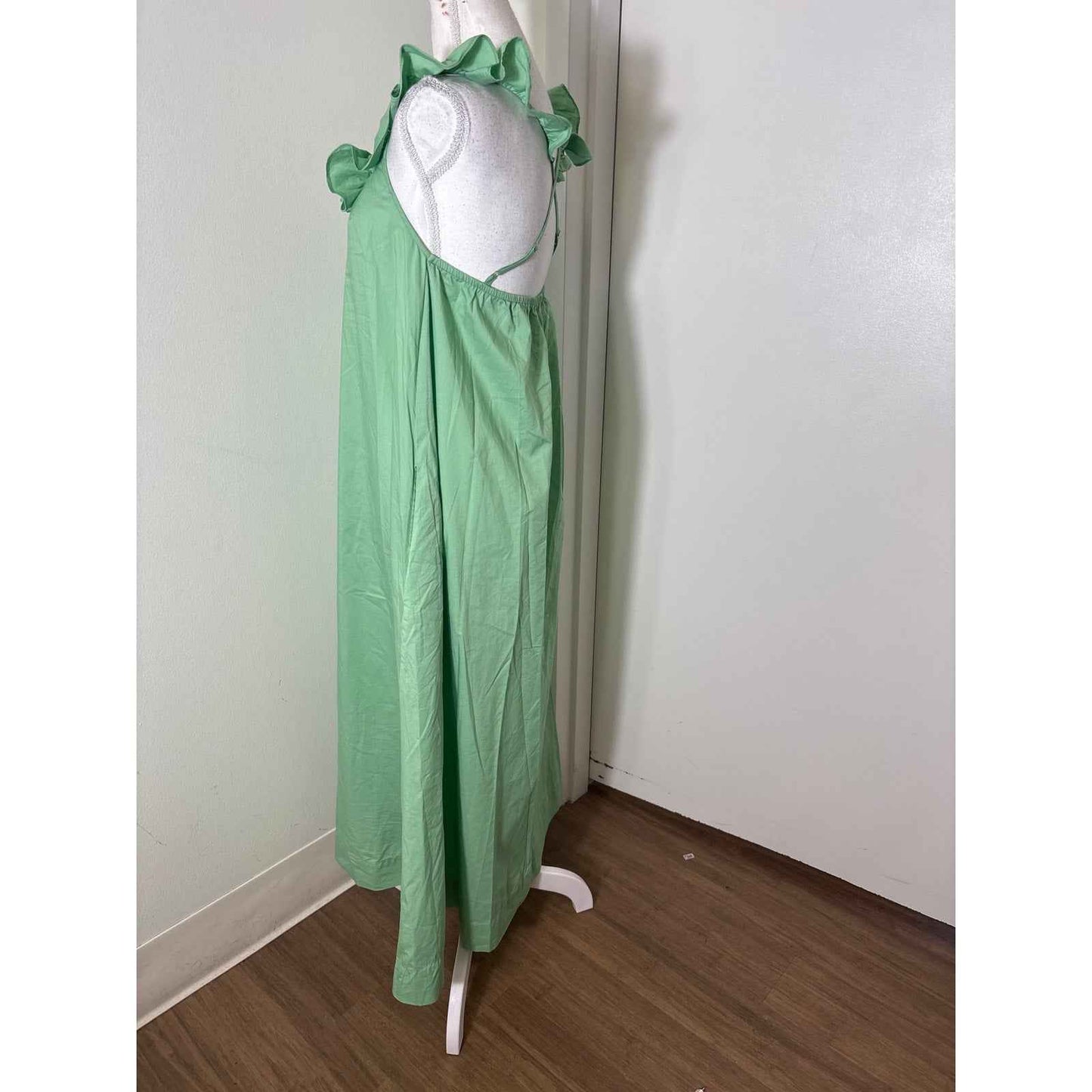 Lake Light Green Ruffled Criss Cross Back Maxi Dress Sz S