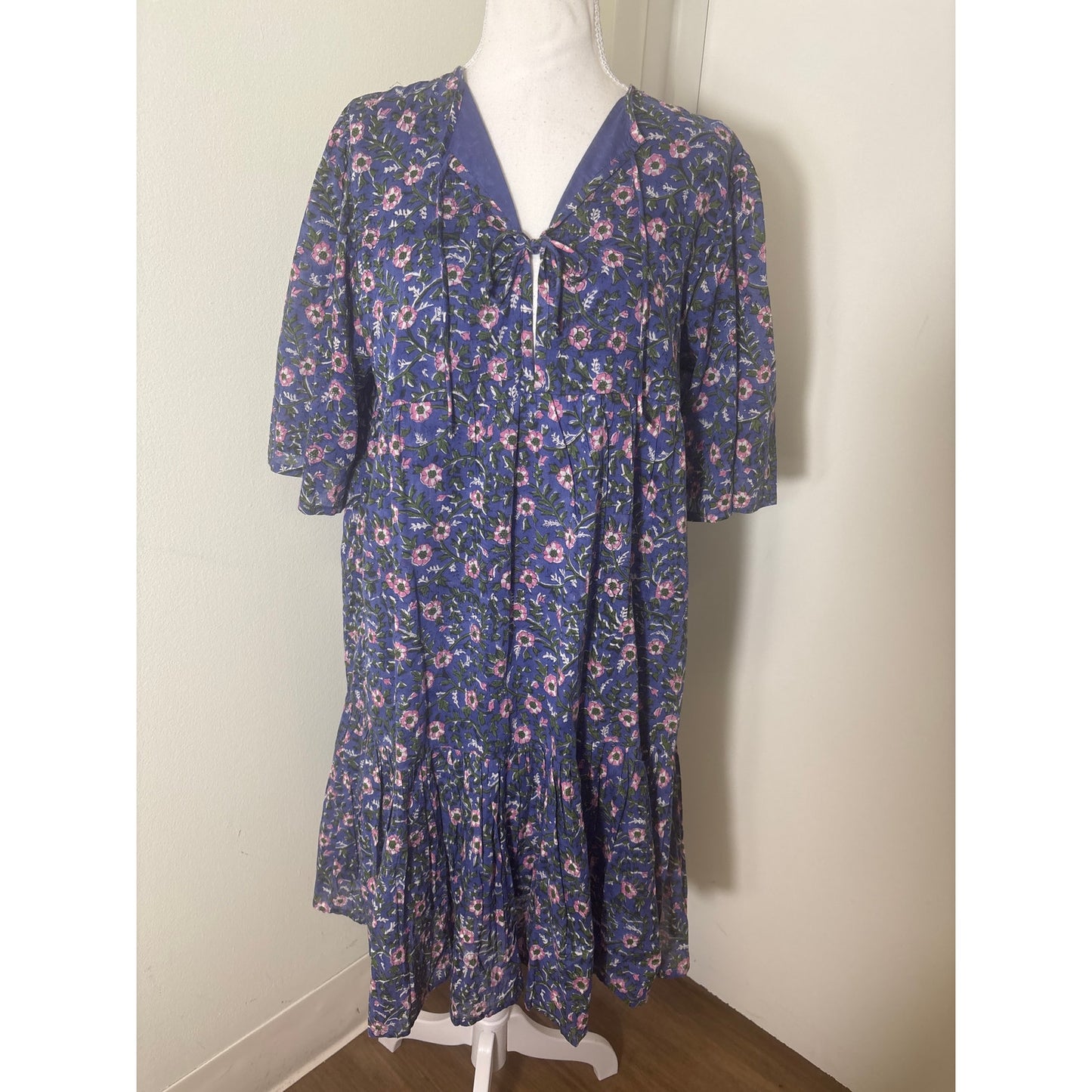 NWT India Collection by Emerson Fry Purple & Pink Floral Baby Doll Dress Sz M/L