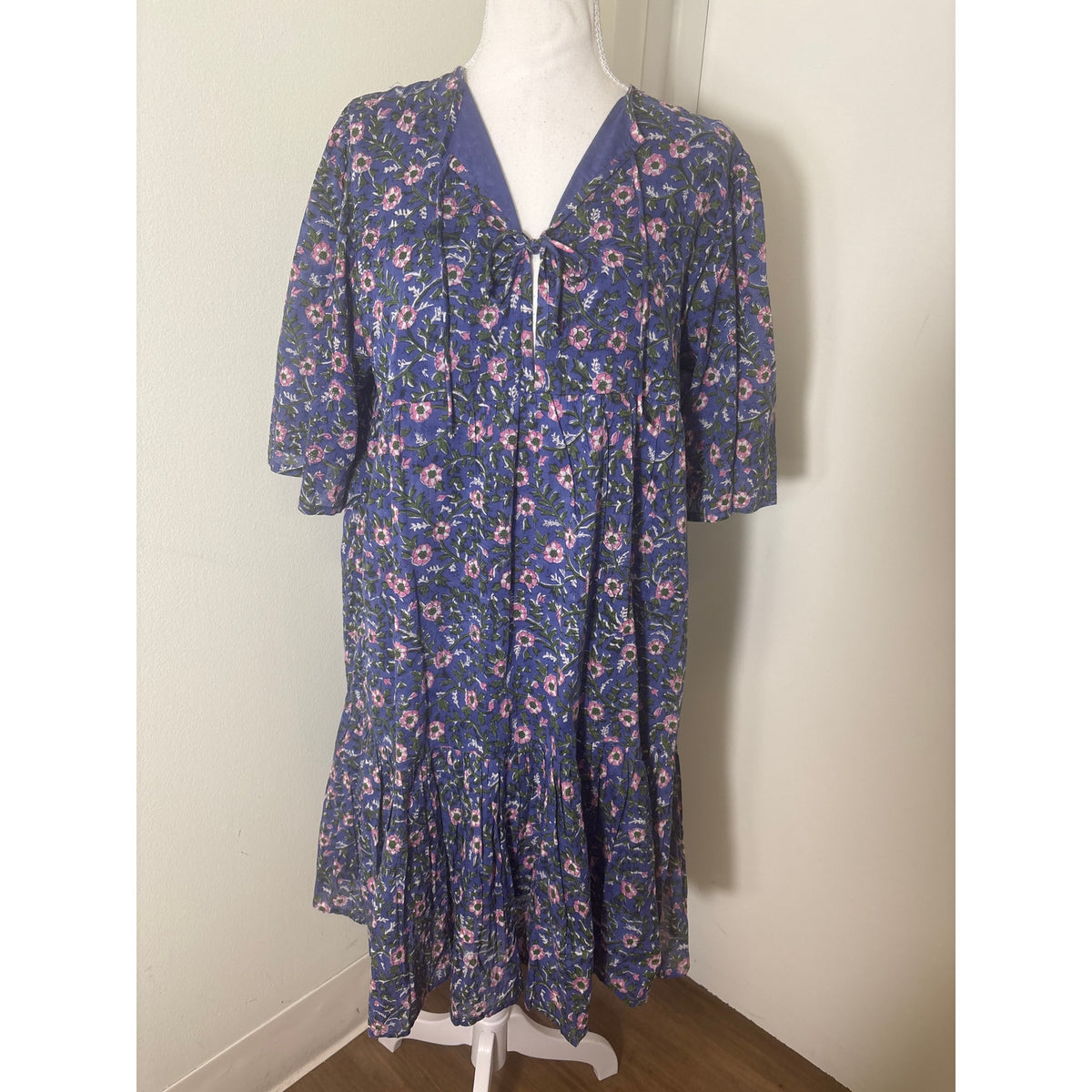 NWT India Collection by Emerson Fry Purple & Pink Floral Baby Doll Dress Sz M/L