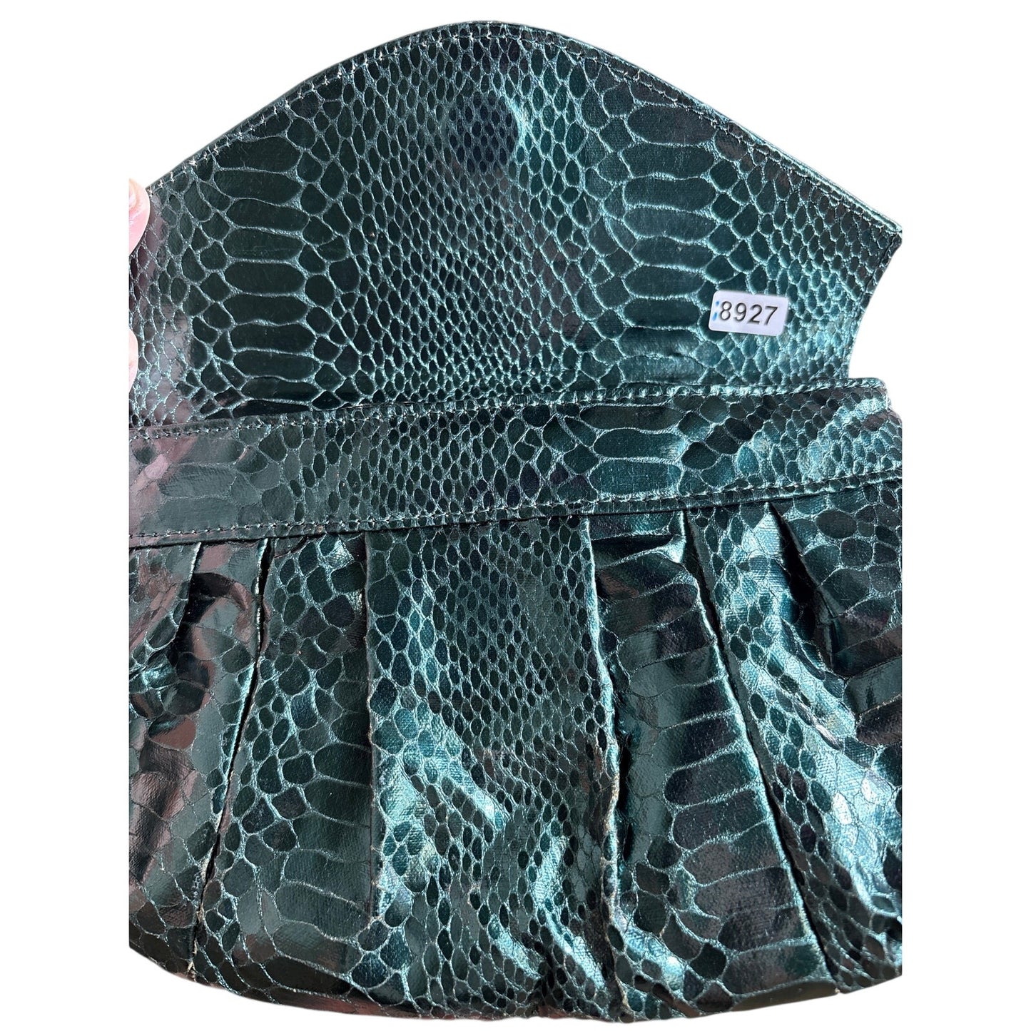 Carlos Falchi Dark Green Metallic Snake Skin Crossobody /Clutch Purse Sz 10"x6"