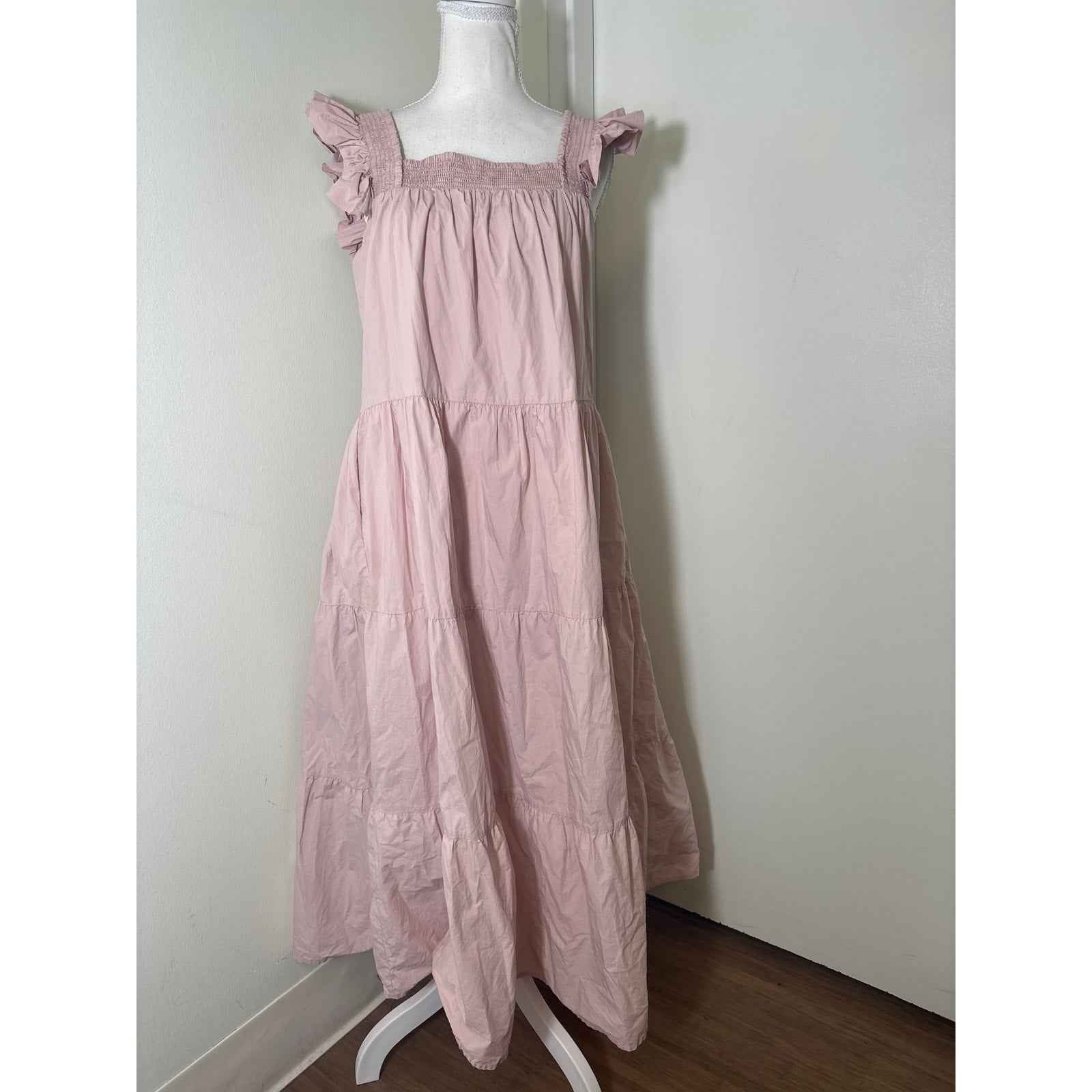 English Factory Blush Pink Flutter Sleeve Tiered Maxi Dress Sz S