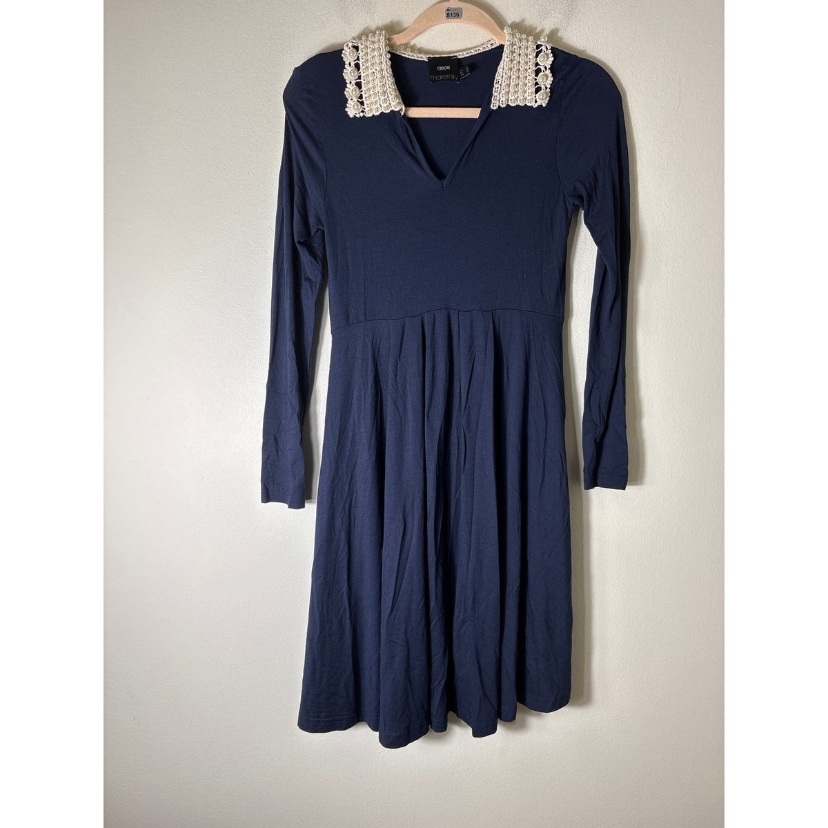 ASOS Maternity Navy Long Sleeve Knee Lengnth Knit Dress Sz 4