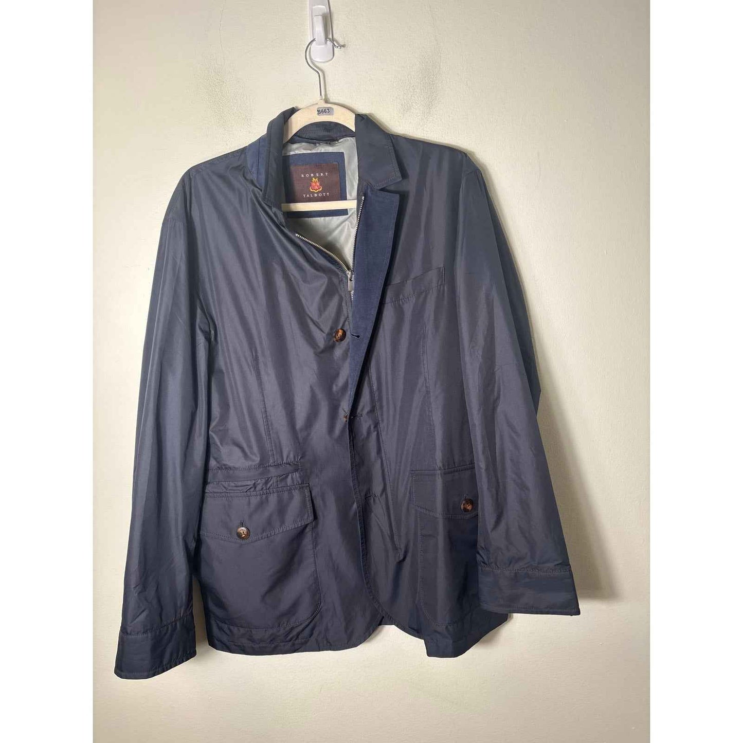 Mens Robert Talbott Navy Zip Up Wind Breaker Sz M