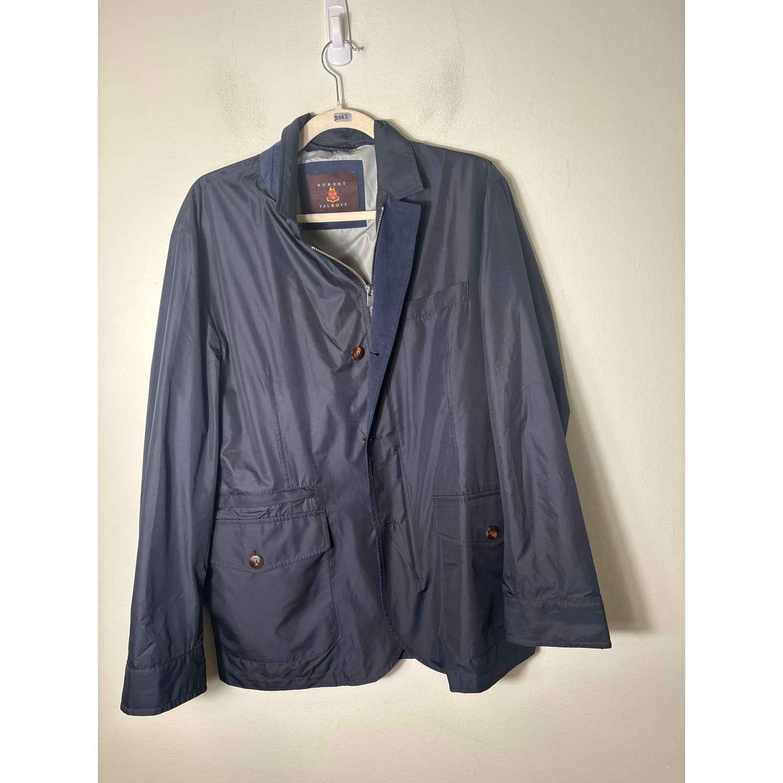 Mens Robert Talbott Navy Zip Up Wind Breaker Sz M
