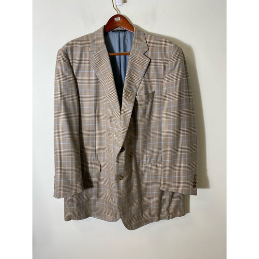 Men's Harrison Limited Clothiers Collection Tan Plaid Wool Dress Jacket Sz 48 Long