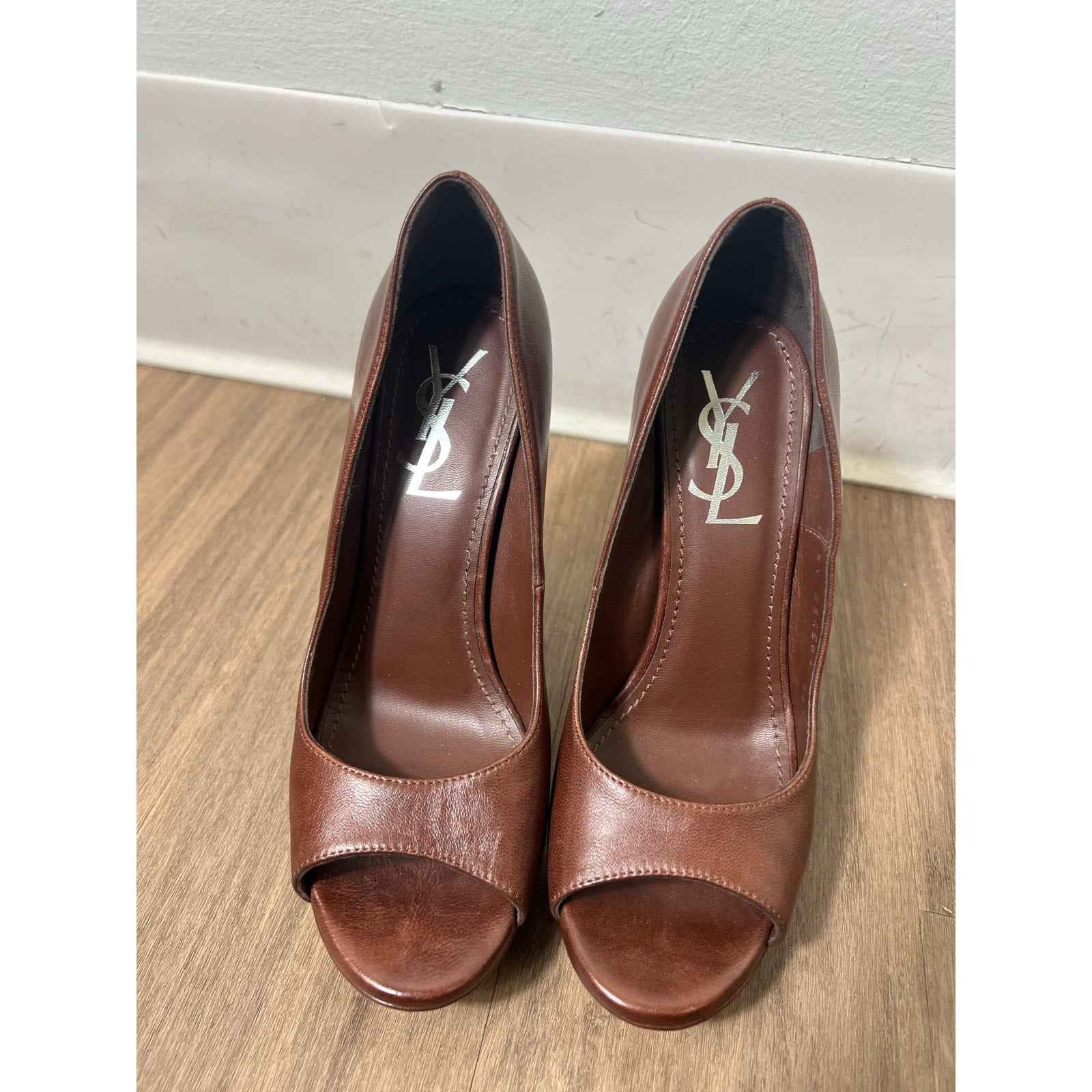 YSL Brown Leather Heels Sz 36.5