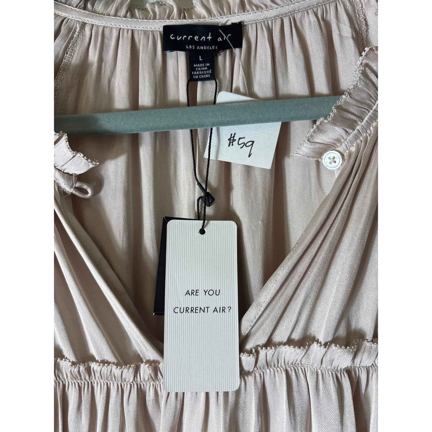 NWT Current Air Cream Satin Blouse Sz L