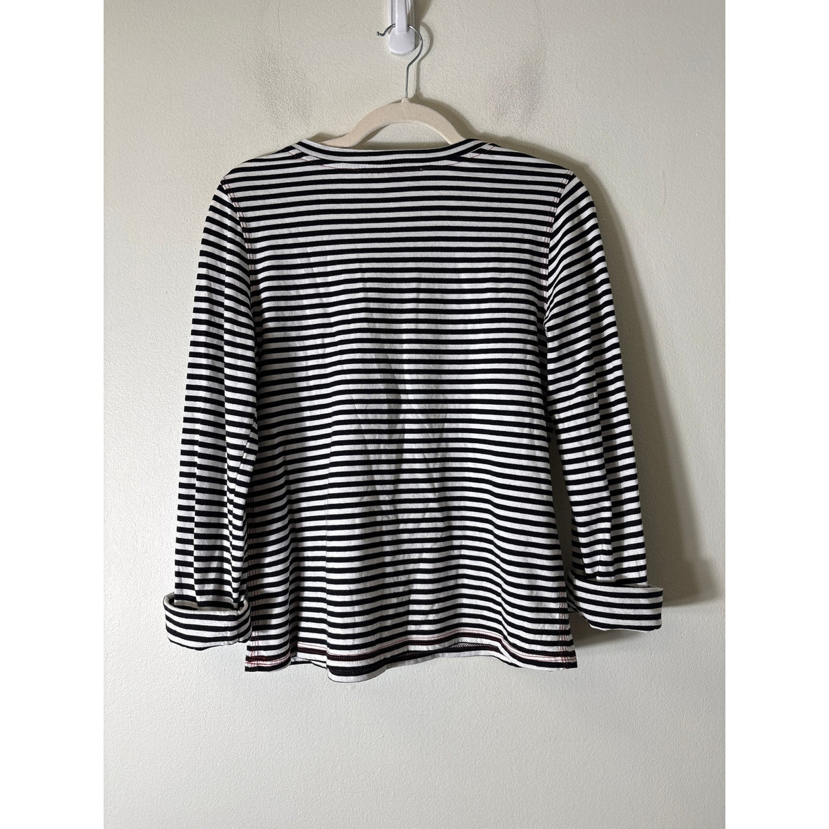 Buru Black and White Strip Boat Neck 3/4 Sleeve Tee Sz S