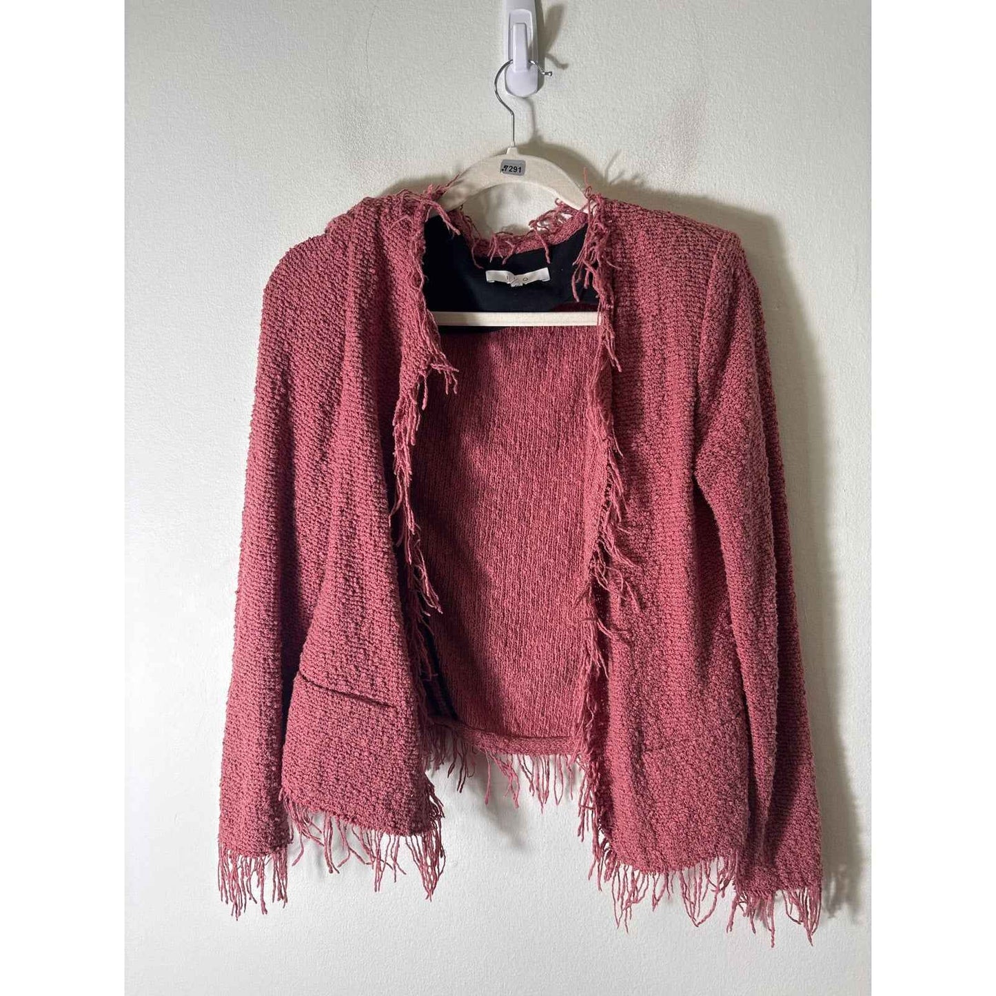 IRO Duty Pink Long Sleeve Textured Open Front Cropped Cardigan Sz 36