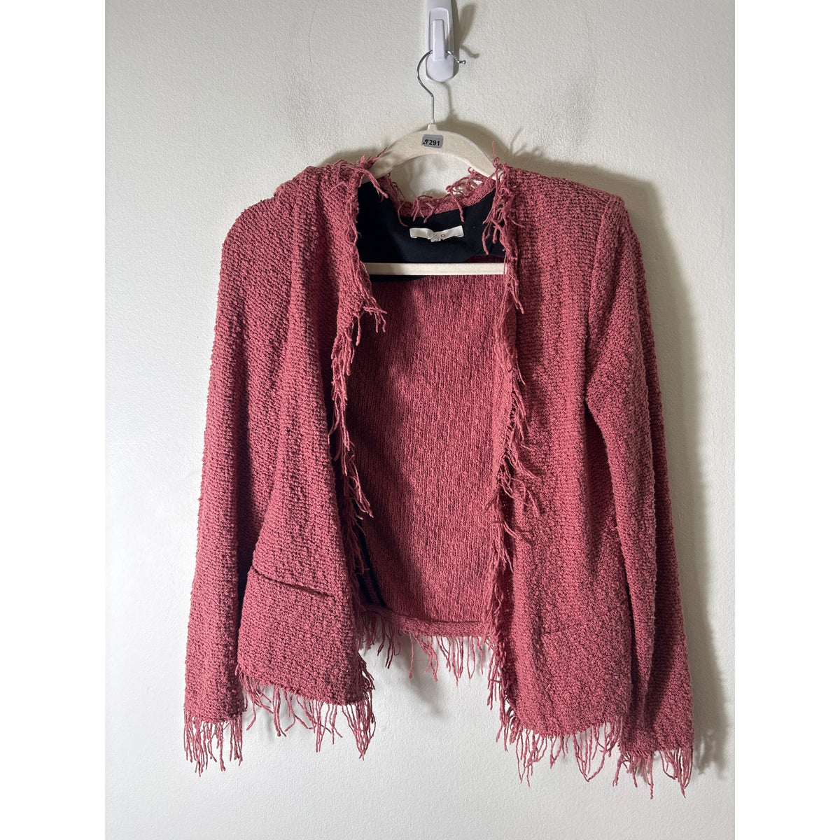 IRO Duty Pink Long Sleeve Textured Open Front Cropped Cardigan Sz 36