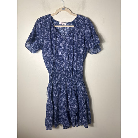 Parker Blue Floral Short Sleeve Cotton Knee Length Dress Sz S