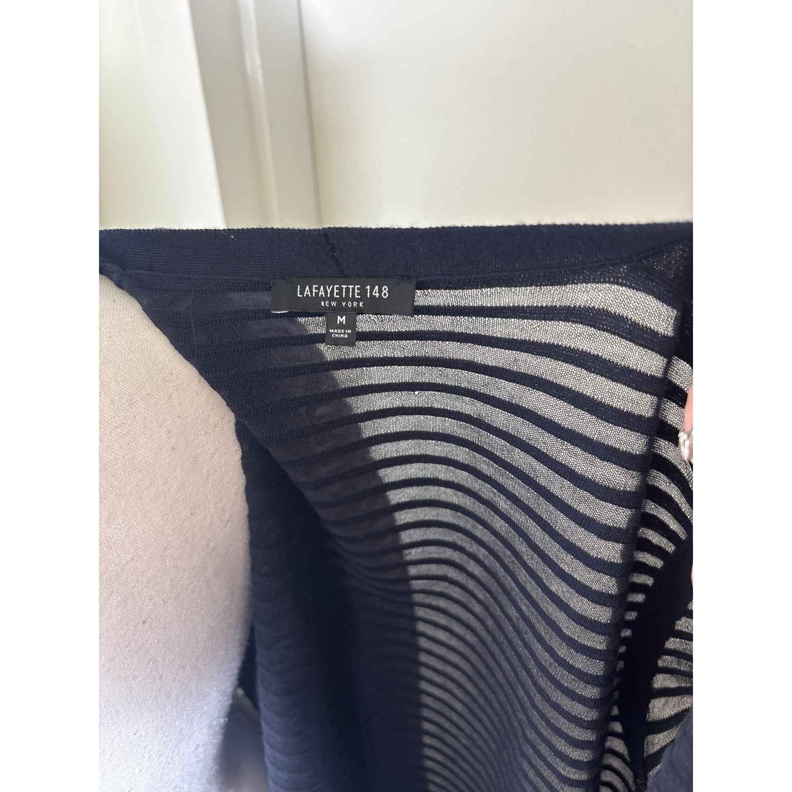 Lafayette 148 Navy Textured Sheer Cardigan Sz M