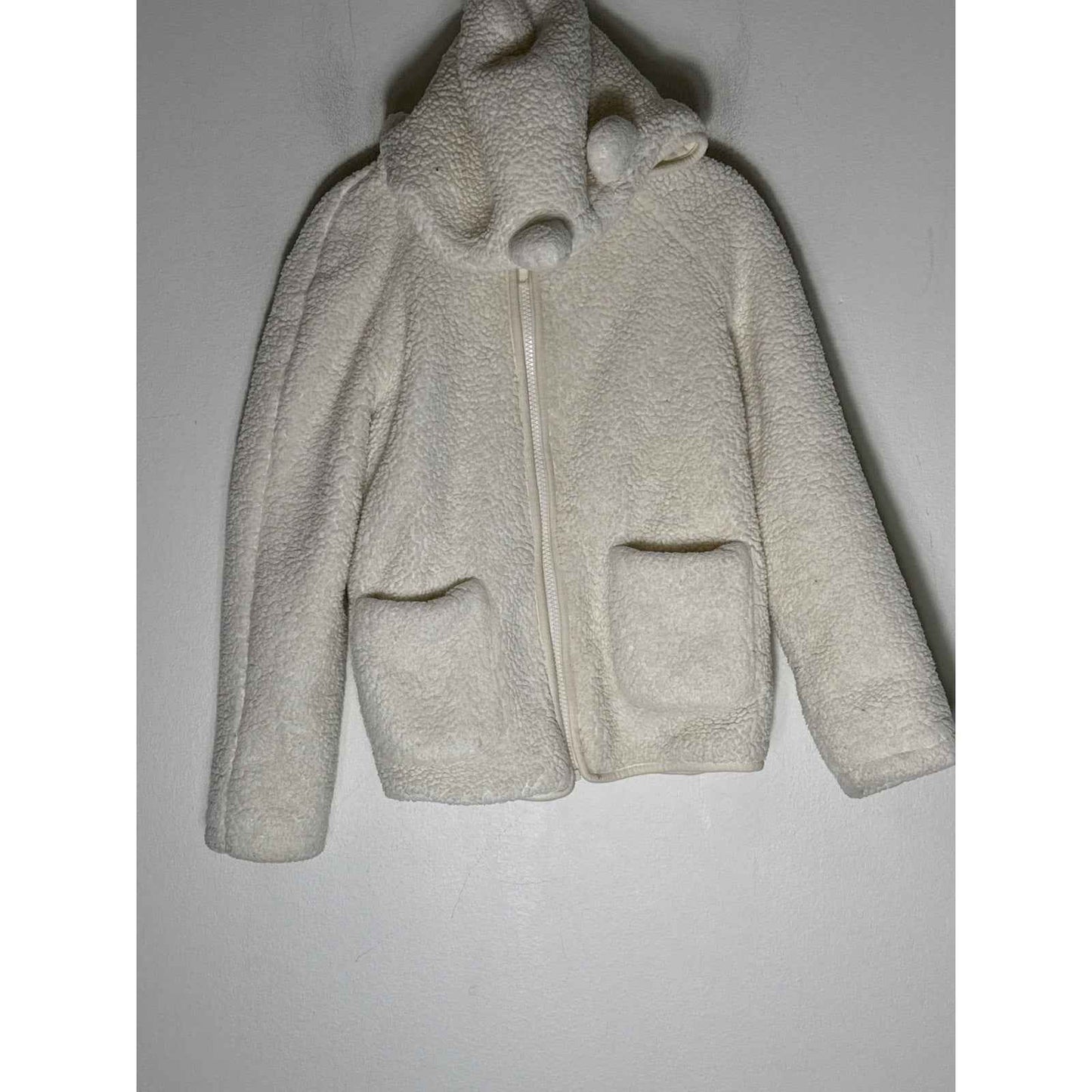 Girls Crewcuts Off White Long Sleeve Fleece hooded Jacket with Ears Sz 8