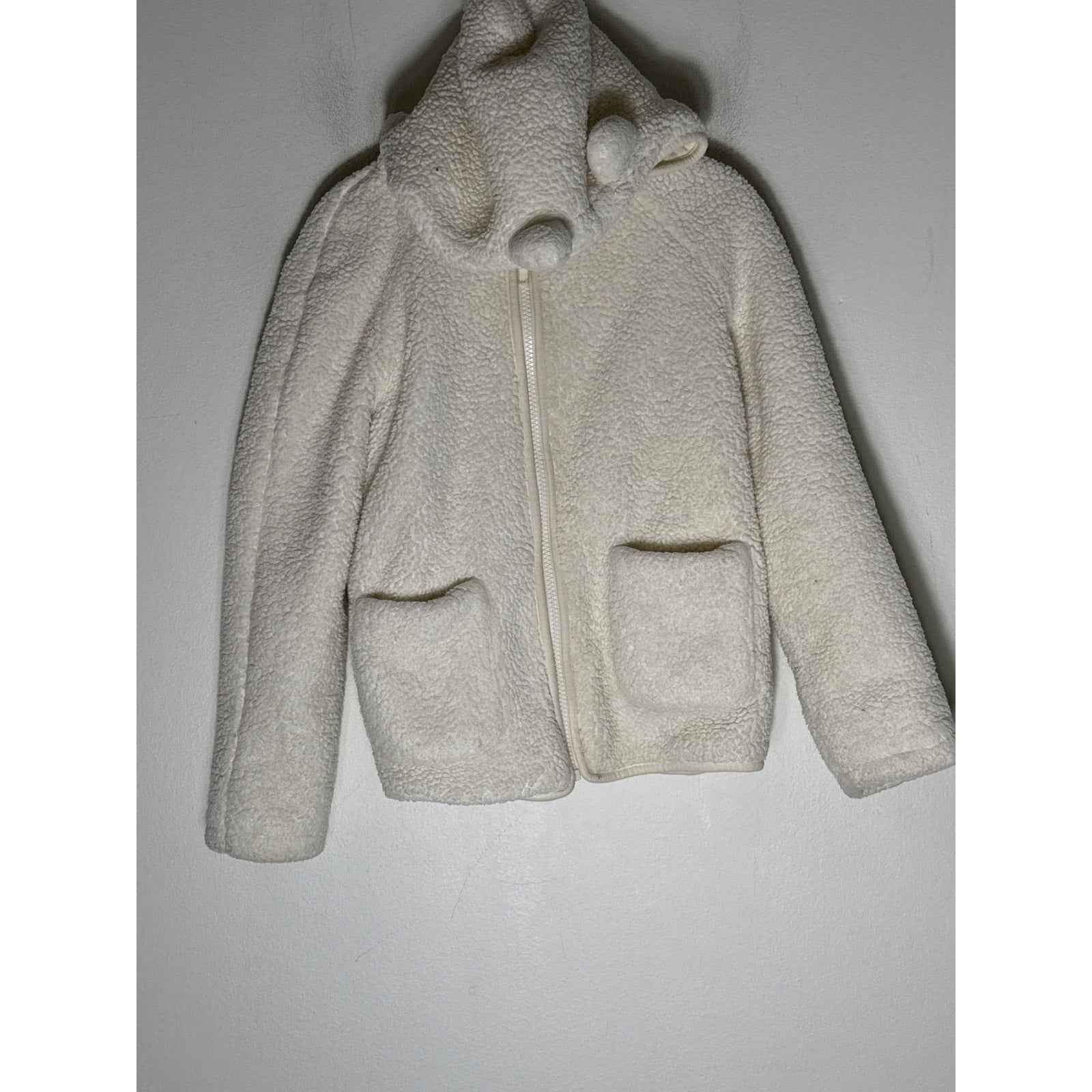 Girls Crewcuts Off White Long Sleeve Fleece hooded Jacket with Ears Sz 8