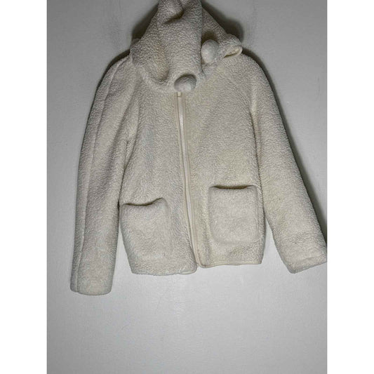 Girls Crewcuts Off White Long Sleeve Fleece hooded Jacket with Ears Sz 8