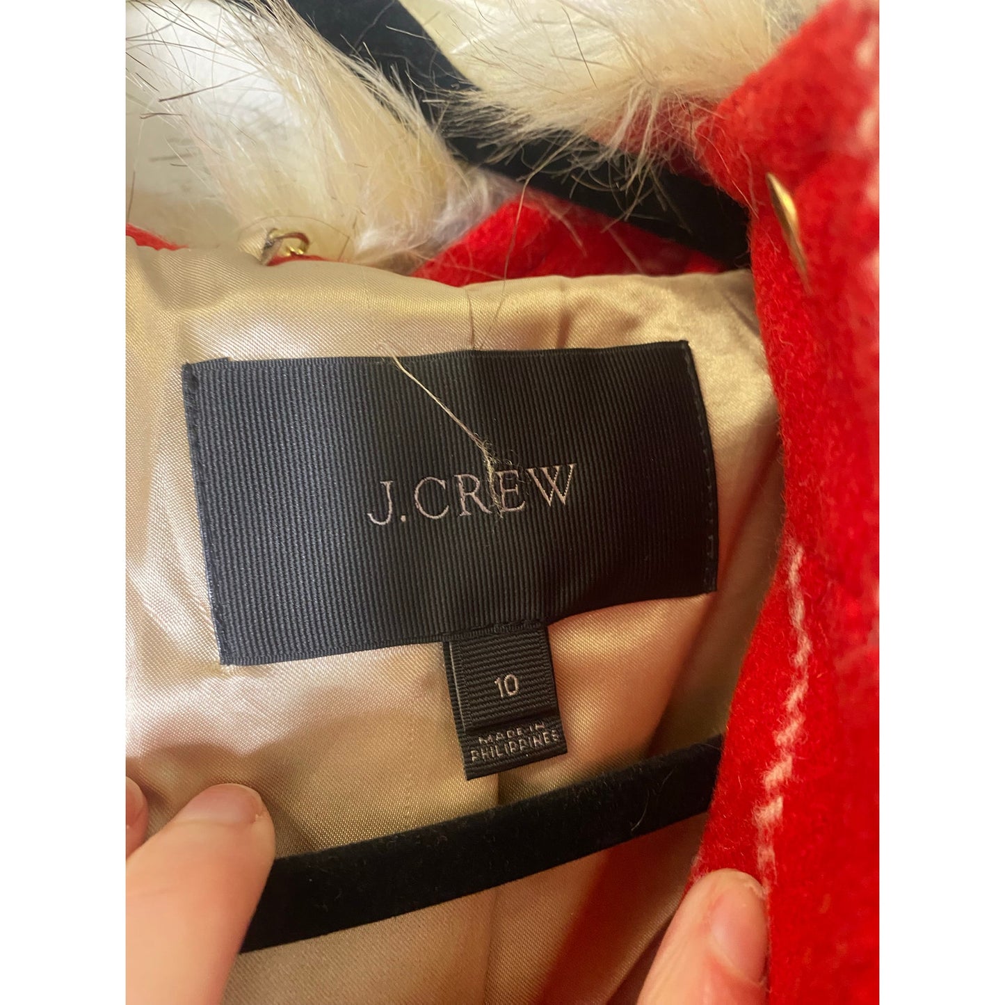 J. Crew Red White Plaid Heavy Wool Long Sleeve Coat Sz 10