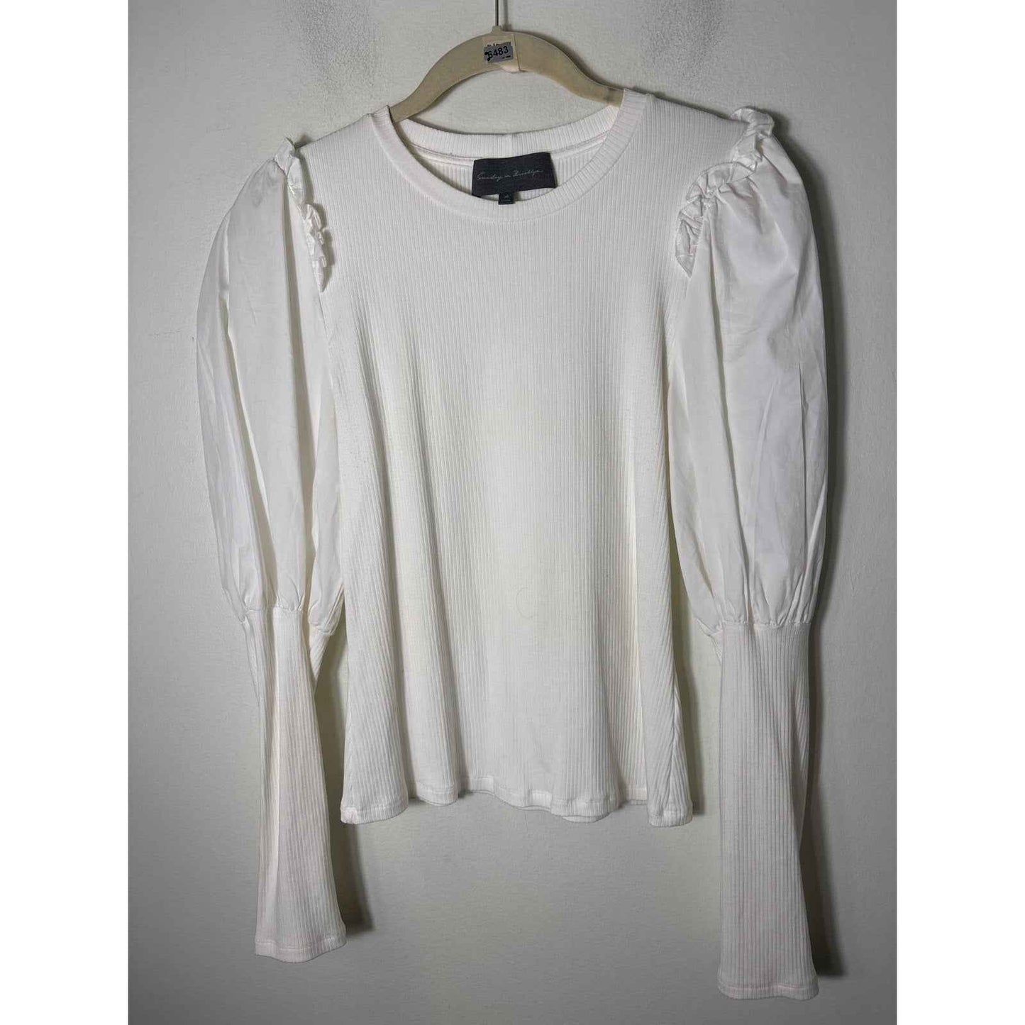 Sunday and Brooklyn Off White Long Sleeve Mixed Media Ribbed Shirt Sz M