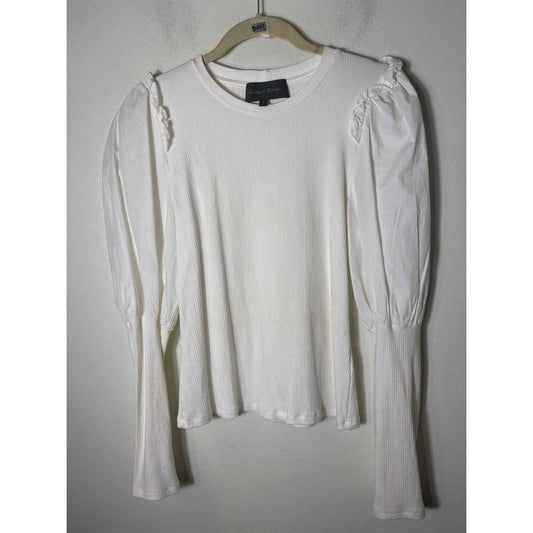 Sunday and Brooklyn Off White Long Sleeve Mixed Media Ribbed Shirt Sz M