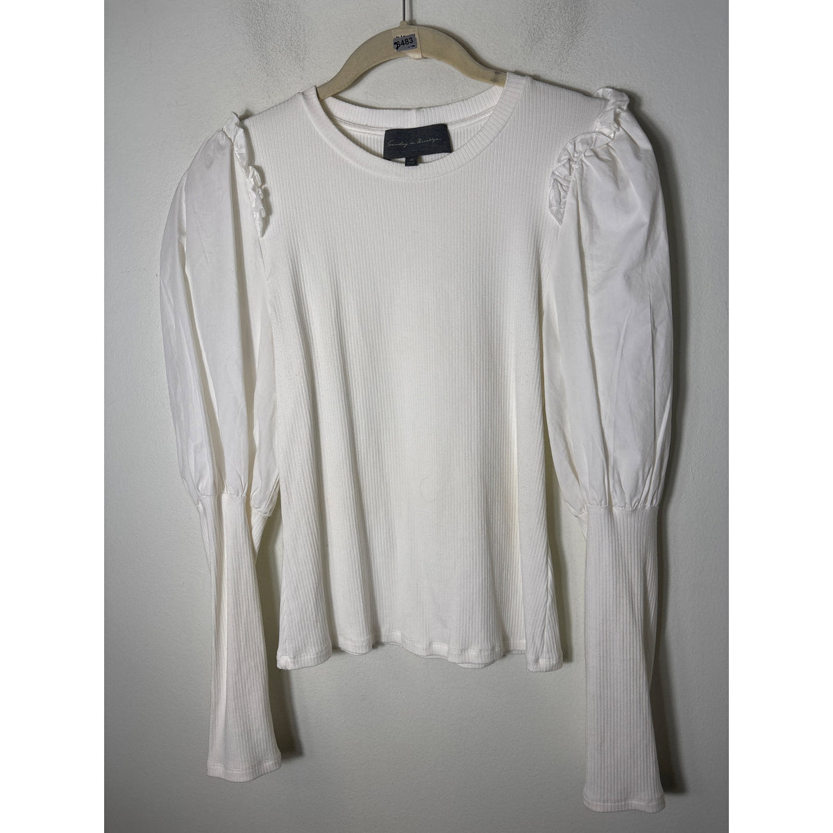 Sunday and Brooklyn Off White Long Sleeve Mixed Media Ribbed Shirt Sz M
