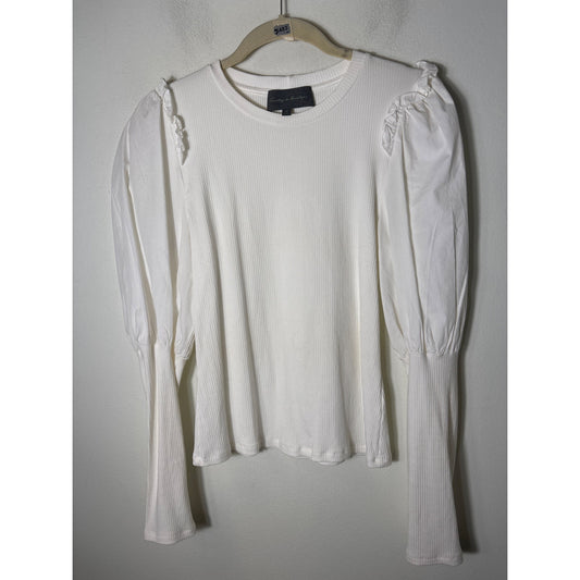 Sunday and Brooklyn Off White Long Sleeve Mixed Media Ribbed Shirt Sz M