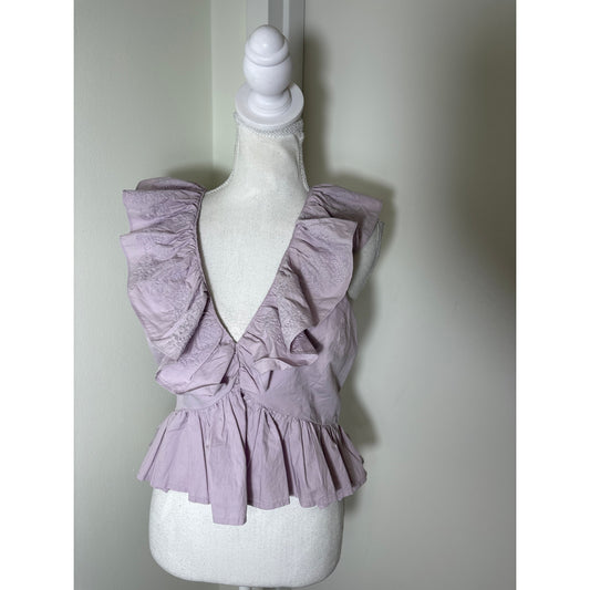 Cleobella Lilac V Neck Ruffle Top Sz L