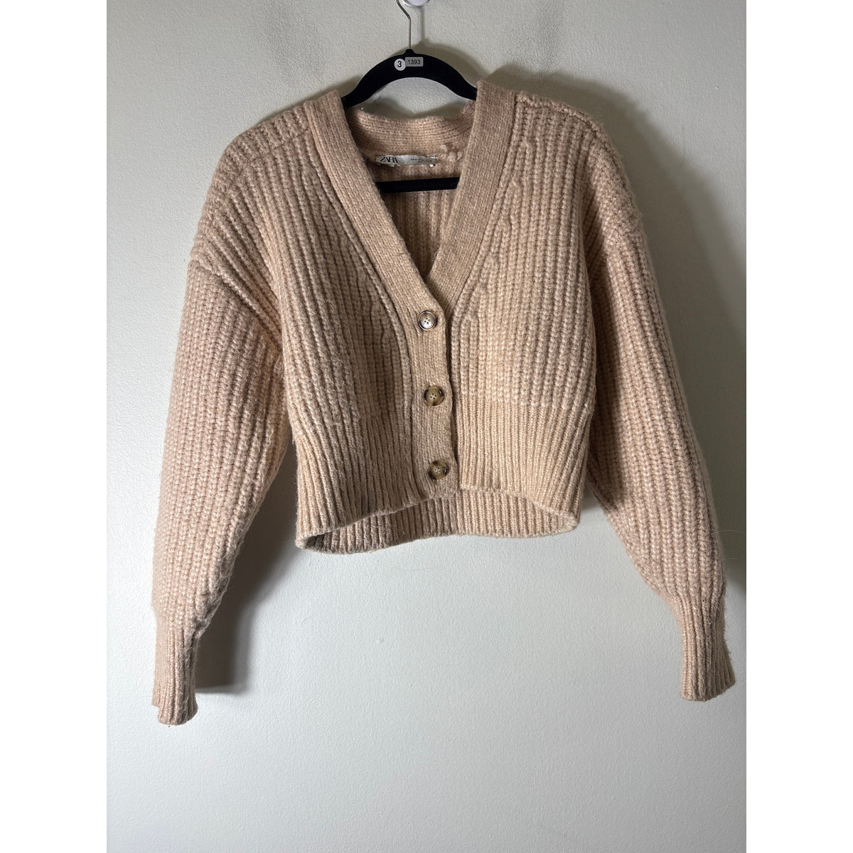 Zara Tan Thick Knit Cardigan Sz M