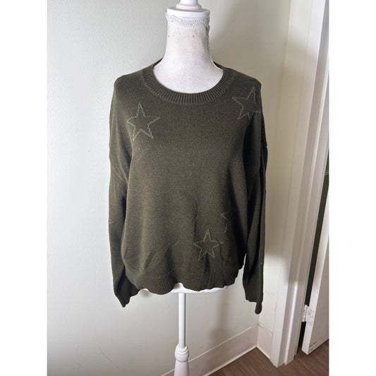 Rails Dark Gray Green Long Sleeve Star Sweater Sz M