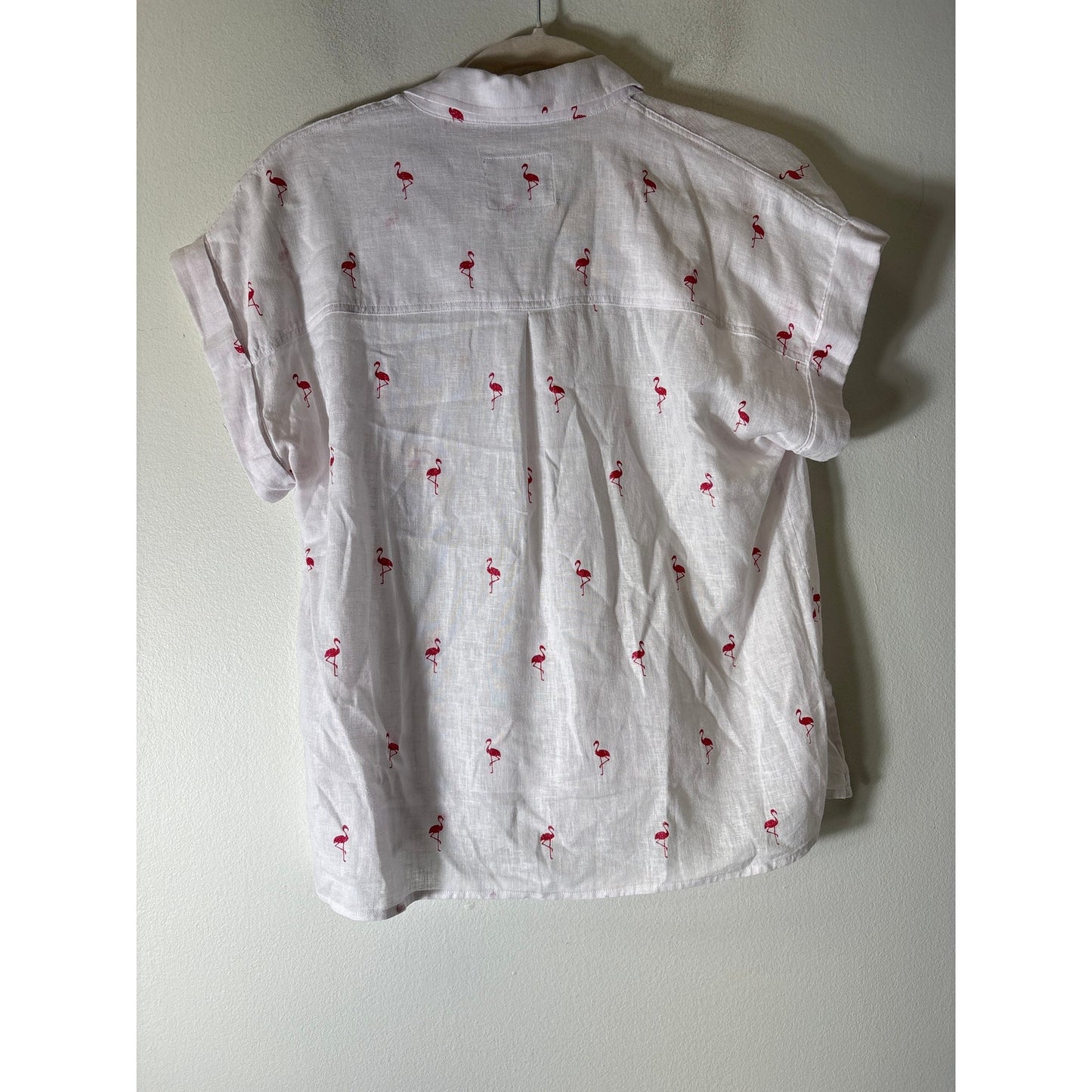 Rails White Cap Sleeve Button Up Flamingo Shirt Sz XS