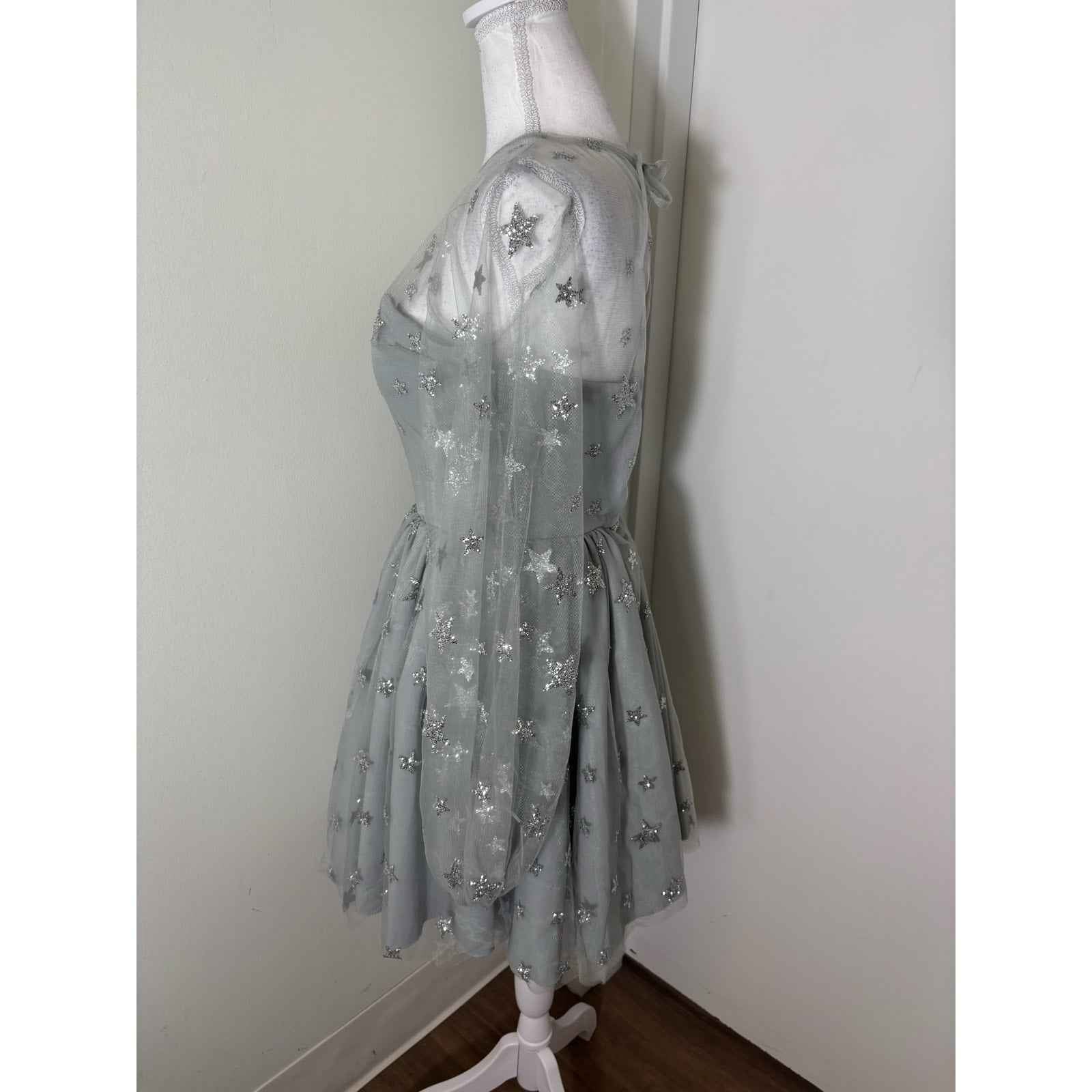 Lirika Matoshi Silver Sequin Star Cocktail Dress Sz XS