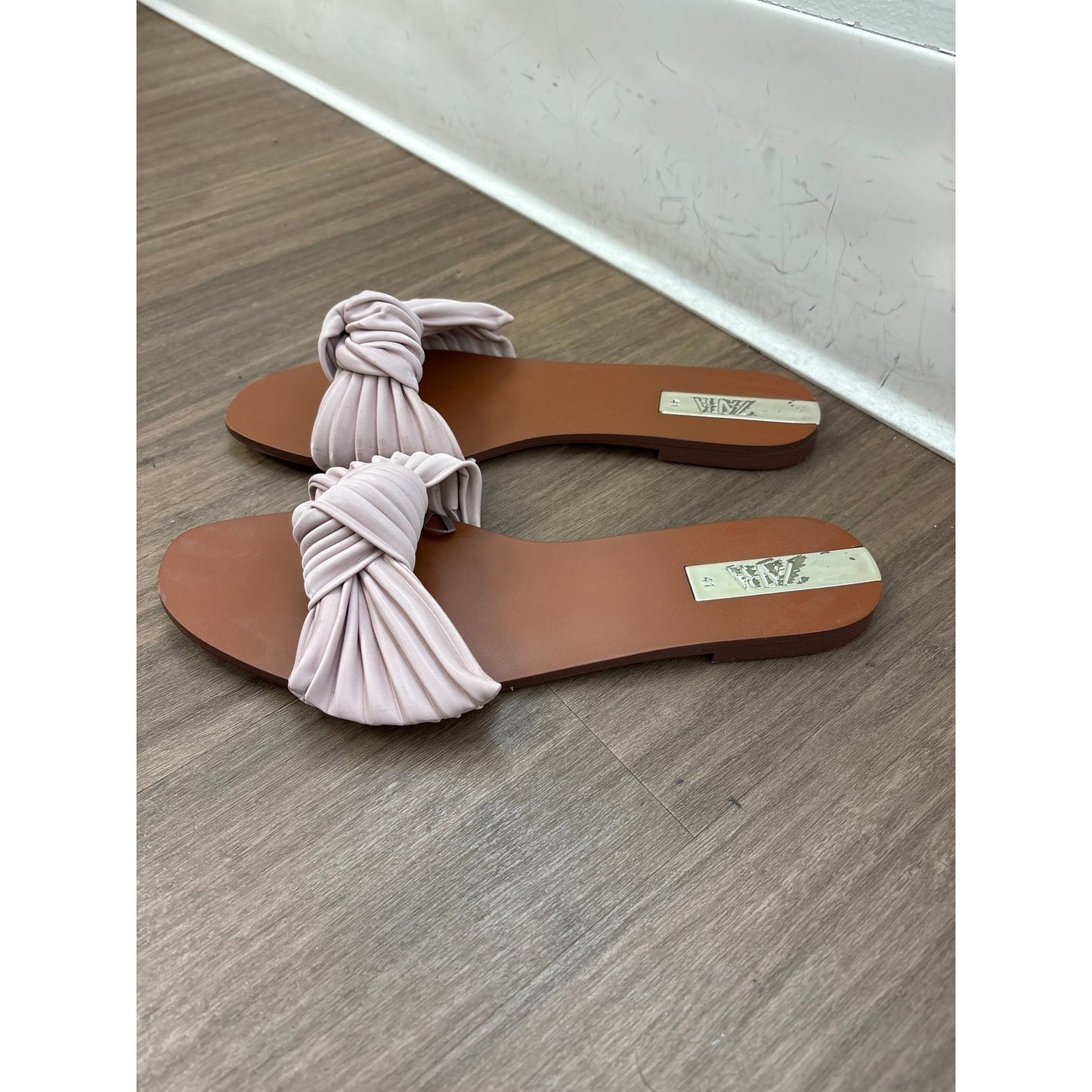 Zara Light Pink Bow Slides Sz 10.5