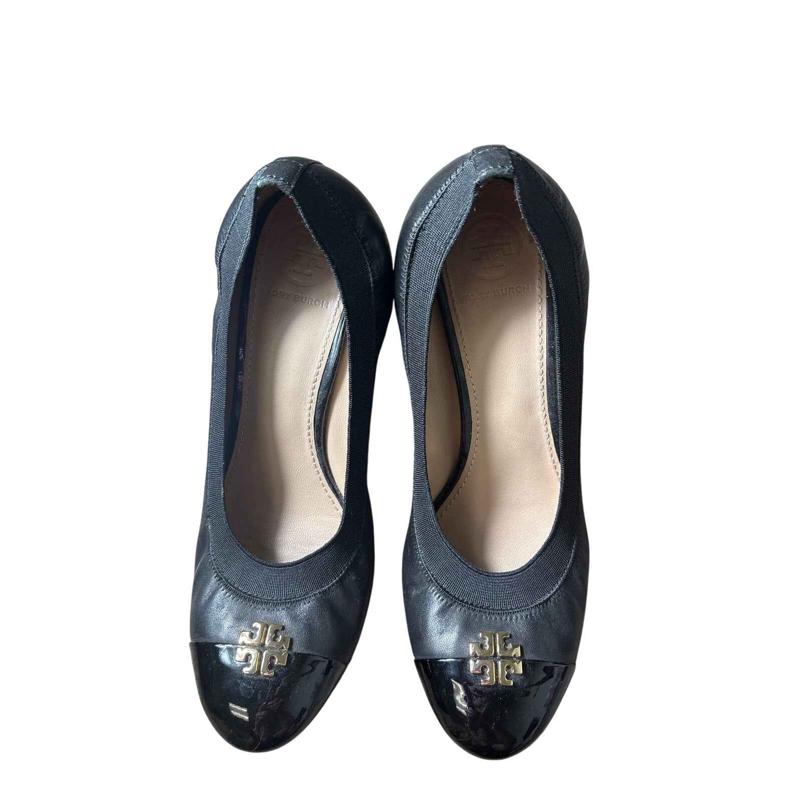 Tory Burch Black Patent Leather Toe Wedge Sz 8