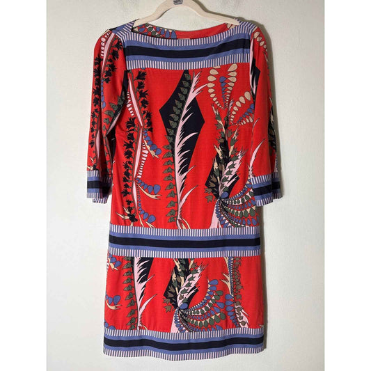 Ali Ra Red Retro Wide Neck 3/4 Sleeve Mini Dress Sz 4