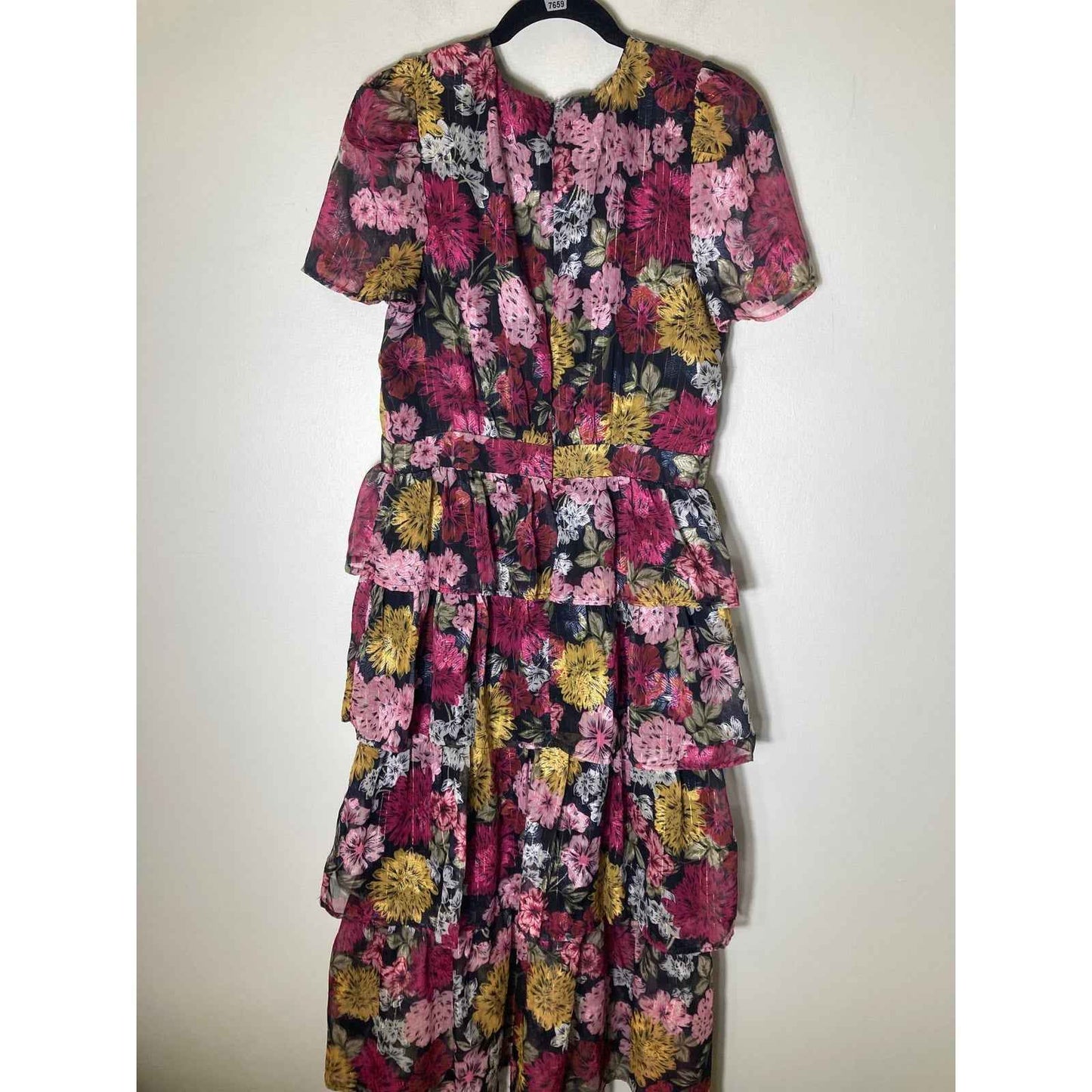 Adelyn Rae Multicolor Short Sleeve Ruffled Maxi Dress Sz L
